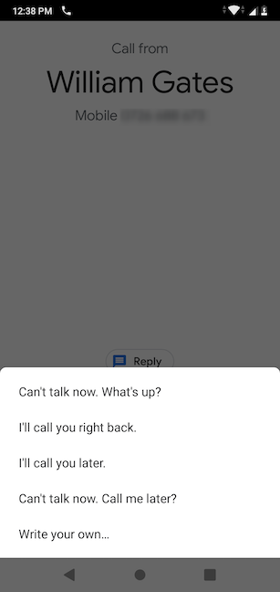 Seleccione la opción de respuesta rápida