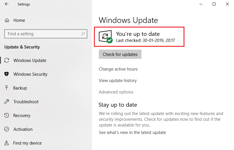 actualización de Windows que está actualizado mensaje.  Arreglar ERR RED CAMBIADA en Windows 10